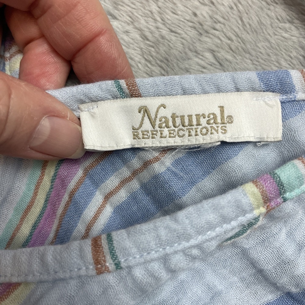 Natural Reflections Womens Gauze Tiered Maxi Dress Size L Pastel Stripe V Neck - Picture 4 of 9